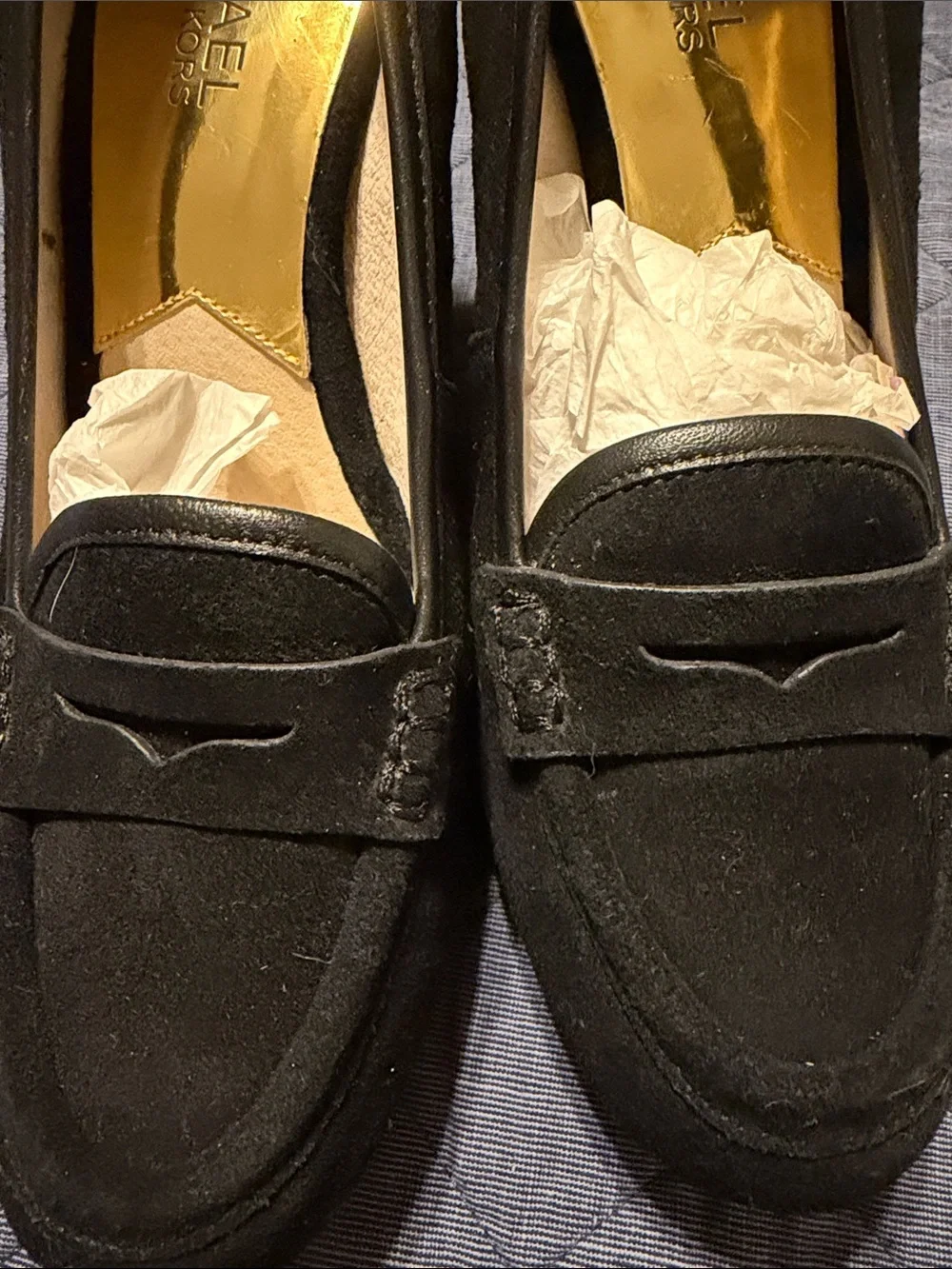 Michael Kors Black Suede Penny Loafers